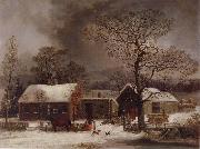 George Henry Durrie Winter Scene in New Haven,Connecticut painting